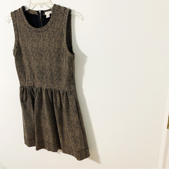 J. Crew Factory Style 06624 Sleeveless Ponte Knit  Dress Taupe Black Herringbone - Picture 3 of 12